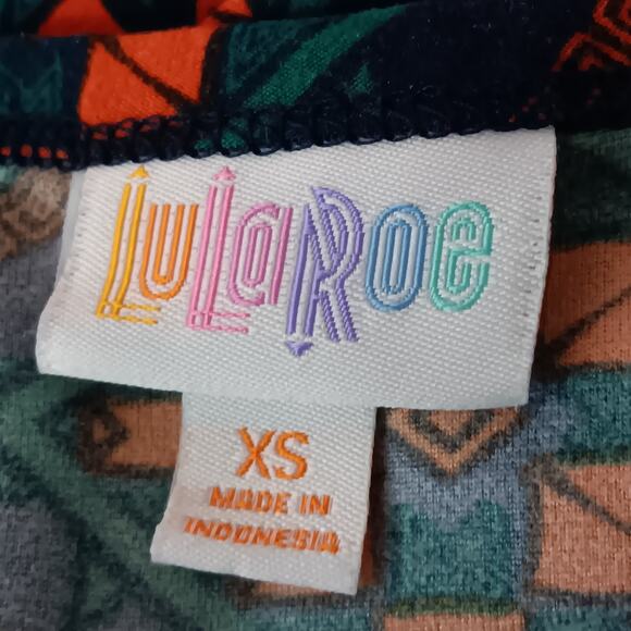 LulaRoe Carly Dress Size XS Green and Orange High Low Short Sleeve Stretchy - Picture 7 of 7